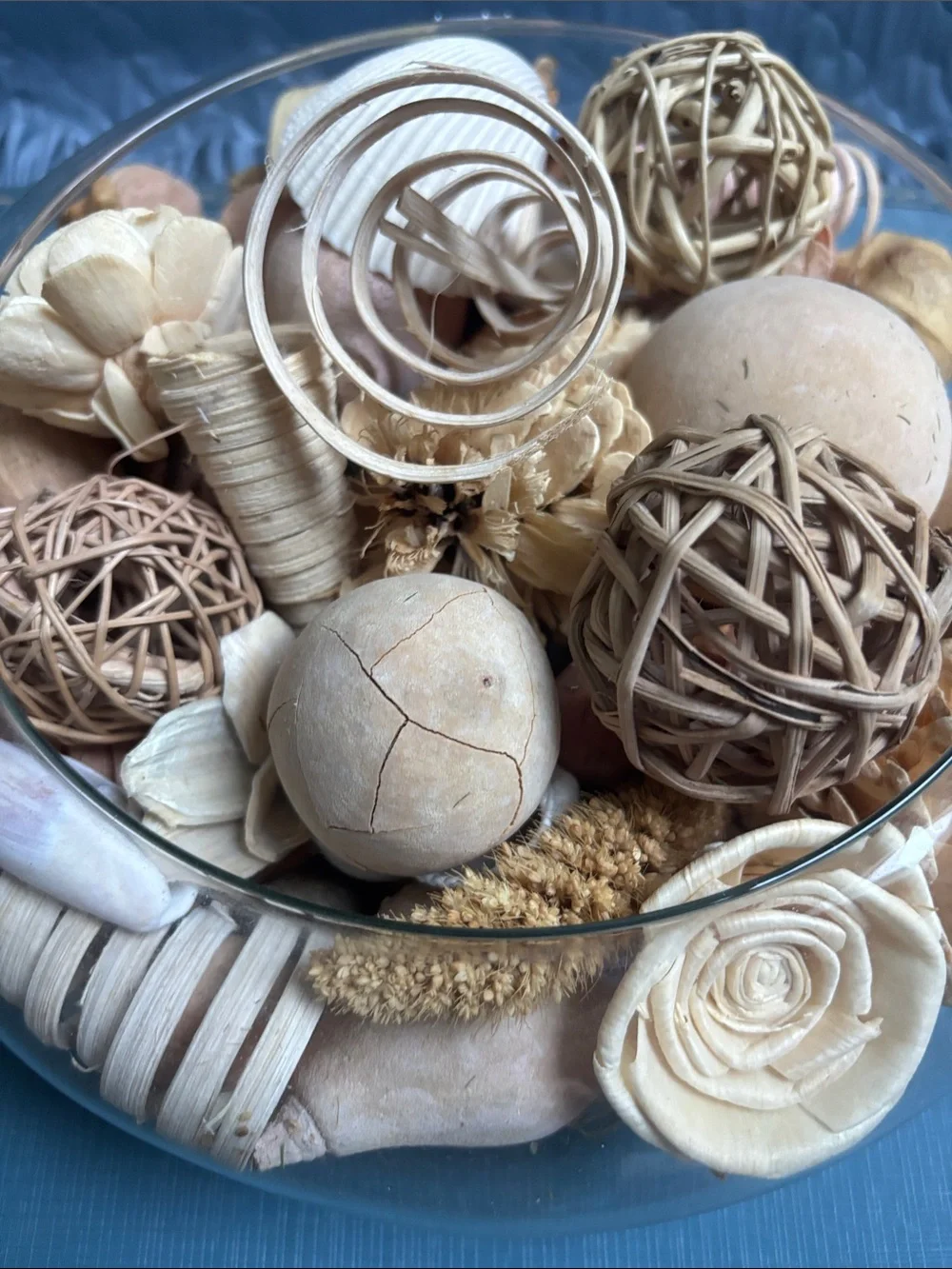 Decorative Natural  Bowl - dried materials like rattan and wood flowers.shells